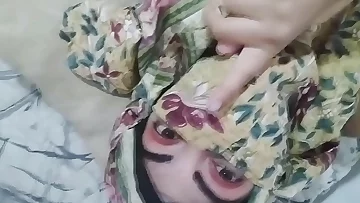 Hijab Horny Arab MILF Wife Masturbates Squirting Pussy To Wet Orgasm While Husband Praying In Other Room