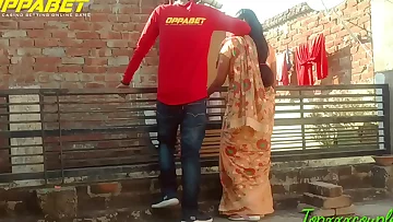 Tempted the killer wifey of the neighbor standing on the terrace and then gave a agonizing fuck.