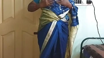 des indian mischievous cuckold tamil telugu kannada malayalam hindi wifey vanitha dressed in blue colour saree  displaying monstrous jugs and shaven vagina press rock hard jugs press nipple rubbin' vagina onanism